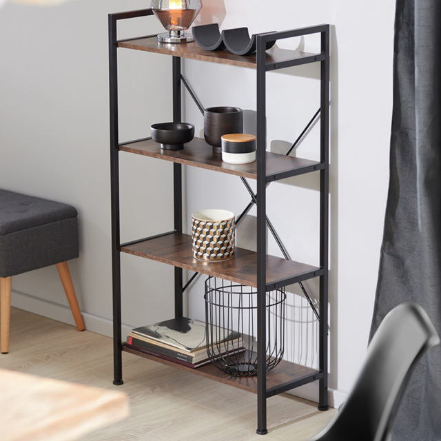 tectake Leeds 4 Shelf Industrial Dark Wood Bookcase - Brown - Wilko - image 1