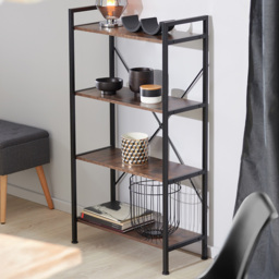tectake Leeds 4 Shelf Industrial Dark Wood Bookcase - Brown - Wilko - thumbnail 1