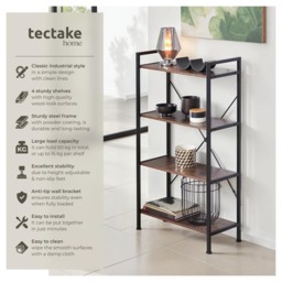 tectake Leeds 4 Shelf Industrial Dark Wood Bookcase - Brown - Wilko - thumbnail 7