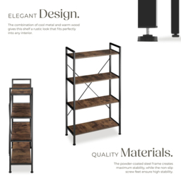 tectake Leeds 4 Shelf Industrial Dark Wood Bookcase - Brown - Wilko - thumbnail 5