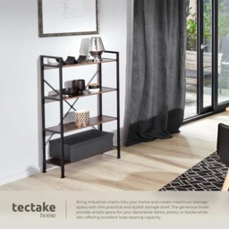 tectake Leeds 4 Shelf Industrial Dark Wood Bookcase - Brown - Wilko - thumbnail 4