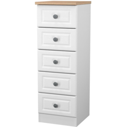 Crowndale Norfolk 5 Drawer White Ash and Bardolino Oak Tall Bedside Cabinet Ready Assembled - White Ash & Bardolino Oak - Wilko - thumbnail 4