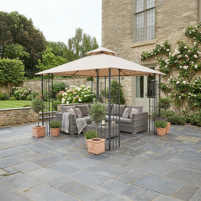 Outdoor Essentials KD Athens 3 x 3m Steel Gazebo - Cream - Wilko - image 1