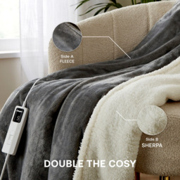 Dimplex Super Cosy Grey and White Sherpa Fleece Heated Throw 130 x 180cm - Size: 1800 x 1300 x 2cm - Wilko - thumbnail 5