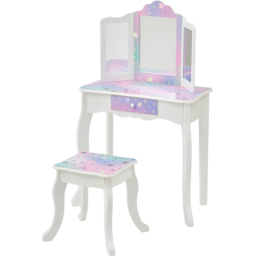 Teamson Kids White and Lavender Starry Sky Print Gisele Medium Vanity and Stool - Size: 99.1 x 33.0 x 66.0cm - White/Lavender - Wilko - thumbnail 4