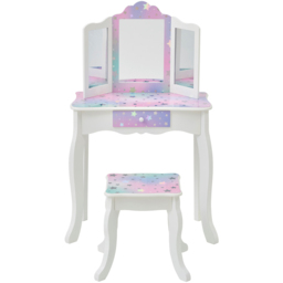 Teamson Kids White and Lavender Starry Sky Print Gisele Medium Vanity and Stool - Size: 99.1 x 33.0 x 66.0cm - White/Lavender - Wilko - thumbnail 3