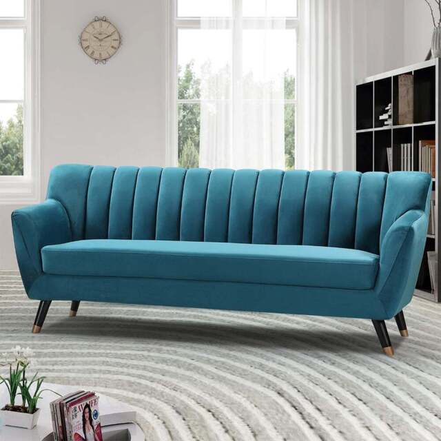 Morgan 3 Seater Teal Plush Velvet Sofa - Blue - Artemis Home - Wilko - image 1
