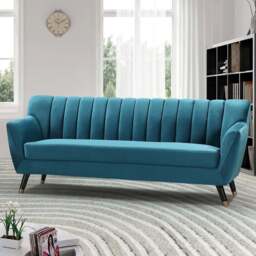 Morgan 3 Seater Teal Plush Velvet Sofa - Blue - Artemis Home - Wilko