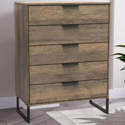Crowndale Hong Kong 5 Drawer Vintage Oak Chest of Drawers - Brown - Wilko - thumbnail 1