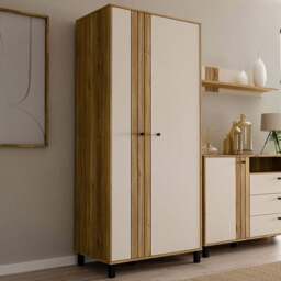 Florence Grafton 2 Door Cream and Oak Wardrobe - Multi - Furniture To Go - Wilko