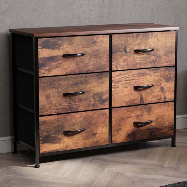 Vida Designs Chorley 6 Drawer Rustic Brown Fabric Chest of Drawer - Wilko - image 1