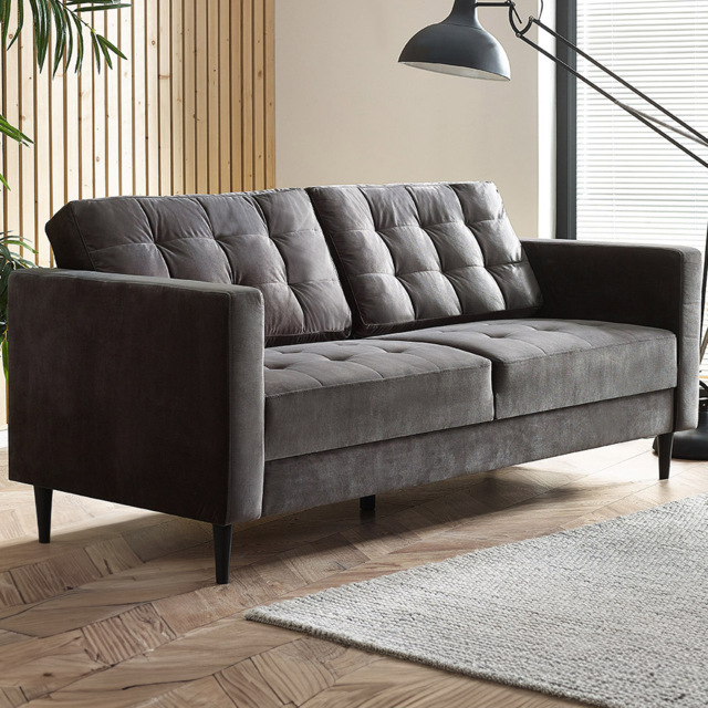 Furniturebox Josie 3 Seater Dark Grey Velvet Sofa - Wilko - image 1