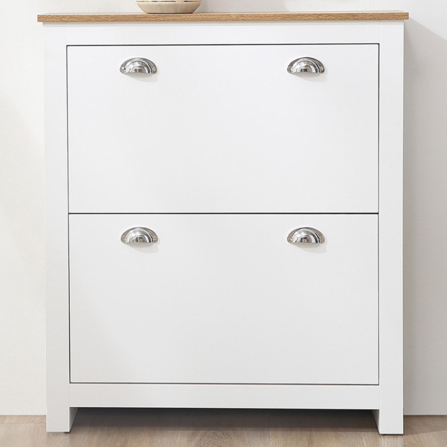 Portland 2 Drawer White Narrow Shoe Cabinet - Wilko - image 1