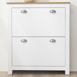 Portland 2 Drawer White Narrow Shoe Cabinet - Wilko