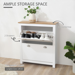 Portland 2 Drawer White Narrow Shoe Cabinet - Wilko - thumbnail 6