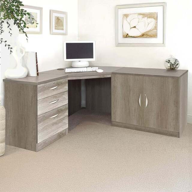 R White Cabinets 2 Door 3 Drawer Grey Set-13 Corner Desk - Size: 72.8 x 179 x 141.9cm - Wilko - image 1