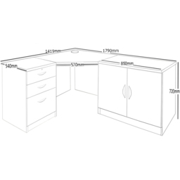 R White Cabinets 2 Door 3 Drawer Grey Set-13 Corner Desk - Size: 72.8 x 179 x 141.9cm - Wilko - thumbnail 6