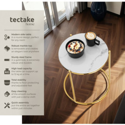 tectake Side Table Ellsa White and Gold Marble Top Side Table - Size: 50.5 x 43 x 43cm - Wilko - thumbnail 7