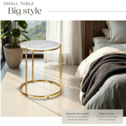 tectake Side Table Ellsa White and Gold Marble Top Side Table - Size: 50.5 x 43 x 43cm - Wilko - thumbnail 4