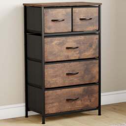 Vida Designs Chorley 5 Drawer Rustic Brown Fabric Chest of Drawer - Wilko - thumbnail 1