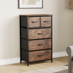 Vida Designs Chorley 5 Drawer Rustic Brown Fabric Chest of Drawer - Wilko - thumbnail 4