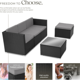 tectake Lignano 4 Seater Black Rattan Garden Sofa Set - Wilko - thumbnail 4