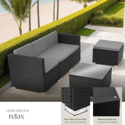 tectake Lignano 4 Seater Black Rattan Garden Sofa Set - Wilko - thumbnail 5