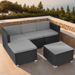 tectake Lignano 4 Seater Black Rattan Garden Sofa Set - Wilko - thumbnail 1