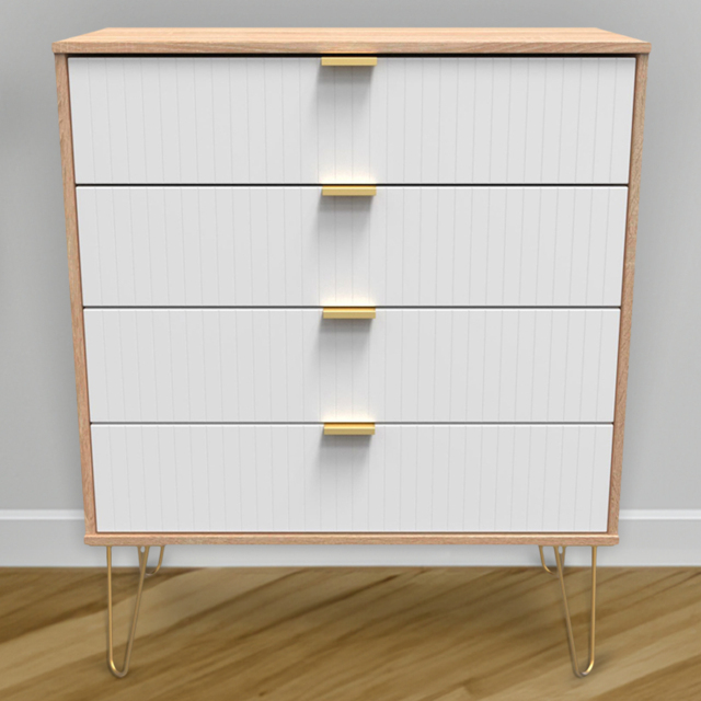 Crowndale 4 Drawer White Matt and Bardolino Oak Wide Chest of Drawers Ready Assembled - Wilko - image 1