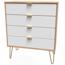 Crowndale 4 Drawer White Matt and Bardolino Oak Wide Chest of Drawers Ready Assembled - Wilko - thumbnail 3