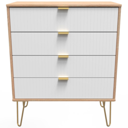 Crowndale 4 Drawer White Matt and Bardolino Oak Wide Chest of Drawers Ready Assembled - Wilko - thumbnail 4