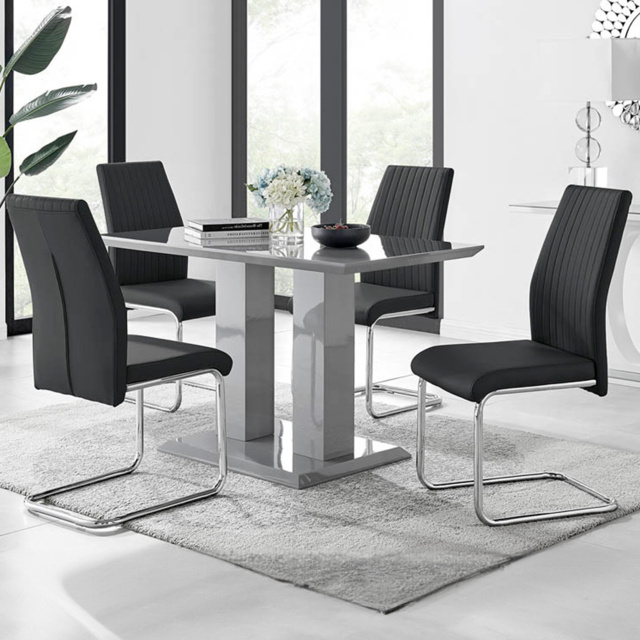 Furniturebox Molini Fontana 4 Seater Dining Set Grey Gloss Black and Chrome - Wilko - image 1