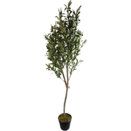 Leaf Natural Look Olive Artificial Tree with Wooden Trunk 5.9ft - Size: 180 x 50 x 50cm - Green - Wilko