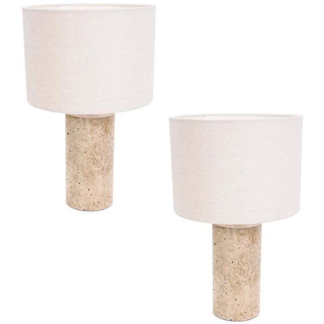 ValueLights Chloe Set of 2 Marble Effect Natural Drum Shade LED Table Lamp - Size: 41 x 25 x 25cm - Cream - Wilko - image 1