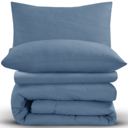 Velosso Washed Linen Look Single Denim Blue Duvet Set - Wilko - thumbnail 3
