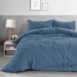 Velosso Washed Linen Look Single Denim Blue Duvet Set - Wilko