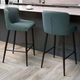 Bentley Designs Rubens Set of 2 Blue Boucle Fabric Upholstered Barstool - Size: 97 x 49 x 54cm - Wilko