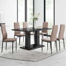 Furniturebox Molini Valera 6 Seater Dining Set Black Gloss and Cappuccino - Brown - Wilko - thumbnail 1