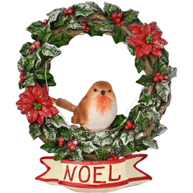 The Seasonal Gift Co. Robin Wreath Christmas Figurine - Size: 20 x 18 x 7.5cm - Green - Wilko - image 1
