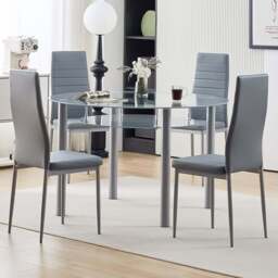 Brooklyn 4 Seater Large Round Dining Set Grey - Black - Wilko