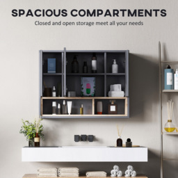 Portland 3 Door 2 Shelf Grey Wall-Mounted Mirrored Bathroom Storage Cabinet - Size: 60 x 20 x 80cm - Wilko - thumbnail 6