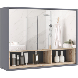 Portland 3 Door 2 Shelf Grey Wall-Mounted Mirrored Bathroom Storage Cabinet - Size: 60 x 20 x 80cm - Wilko - thumbnail 3