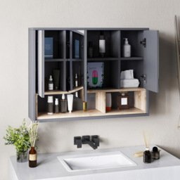 Portland 3 Door 2 Shelf Grey Wall-Mounted Mirrored Bathroom Storage Cabinet - Size: 60 x 20 x 80cm - Wilko - thumbnail 5