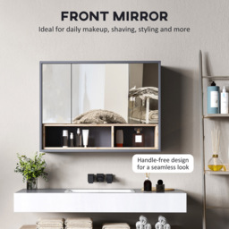 Portland 3 Door 2 Shelf Grey Wall-Mounted Mirrored Bathroom Storage Cabinet - Size: 60 x 20 x 80cm - Wilko - thumbnail 7