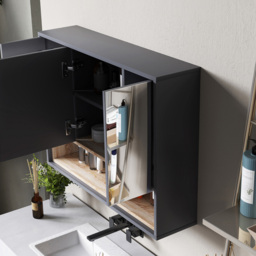 Portland 3 Door 2 Shelf Grey Wall-Mounted Mirrored Bathroom Storage Cabinet - Size: 60 x 20 x 80cm - Wilko - thumbnail 4