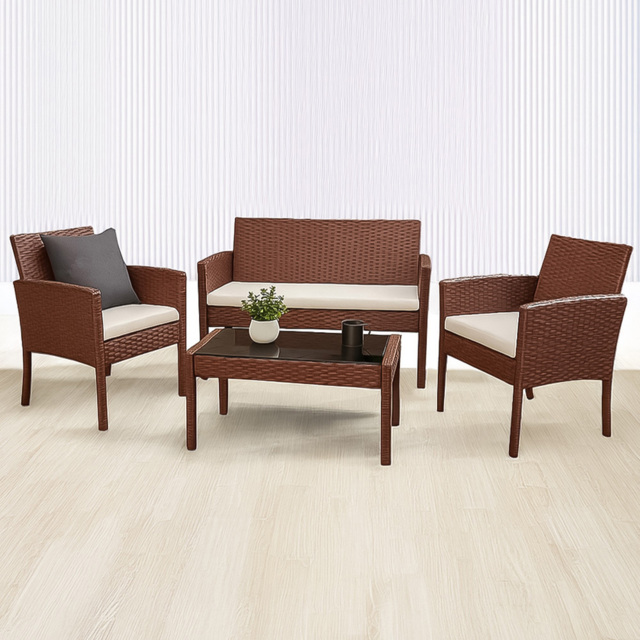 Home Republic Bali 4 Seater Brown Rattan Garden Sofa Set with Cushion - Homerepublic - Wilko - image 1