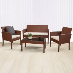 Home Republic Bali 4 Seater Brown Rattan Garden Sofa Set with Cushion - Homerepublic - Wilko - thumbnail 1