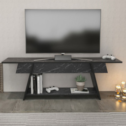 Decorotika Lanca Single Shelf Black Marble Effect TV Unit - Size: 50 x 150 x 35cm - Wilko