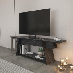 Decorotika Lanca Single Shelf Black Marble Effect TV Unit - Size: 50 x 150 x 35cm - Wilko - thumbnail 5