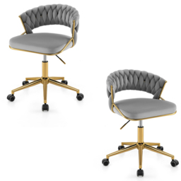 Costway Set of 2 Grey Hand Woven Swivel Desk Chair - Size: 60 x 57.5 x 52cm - Wilko - thumbnail 3